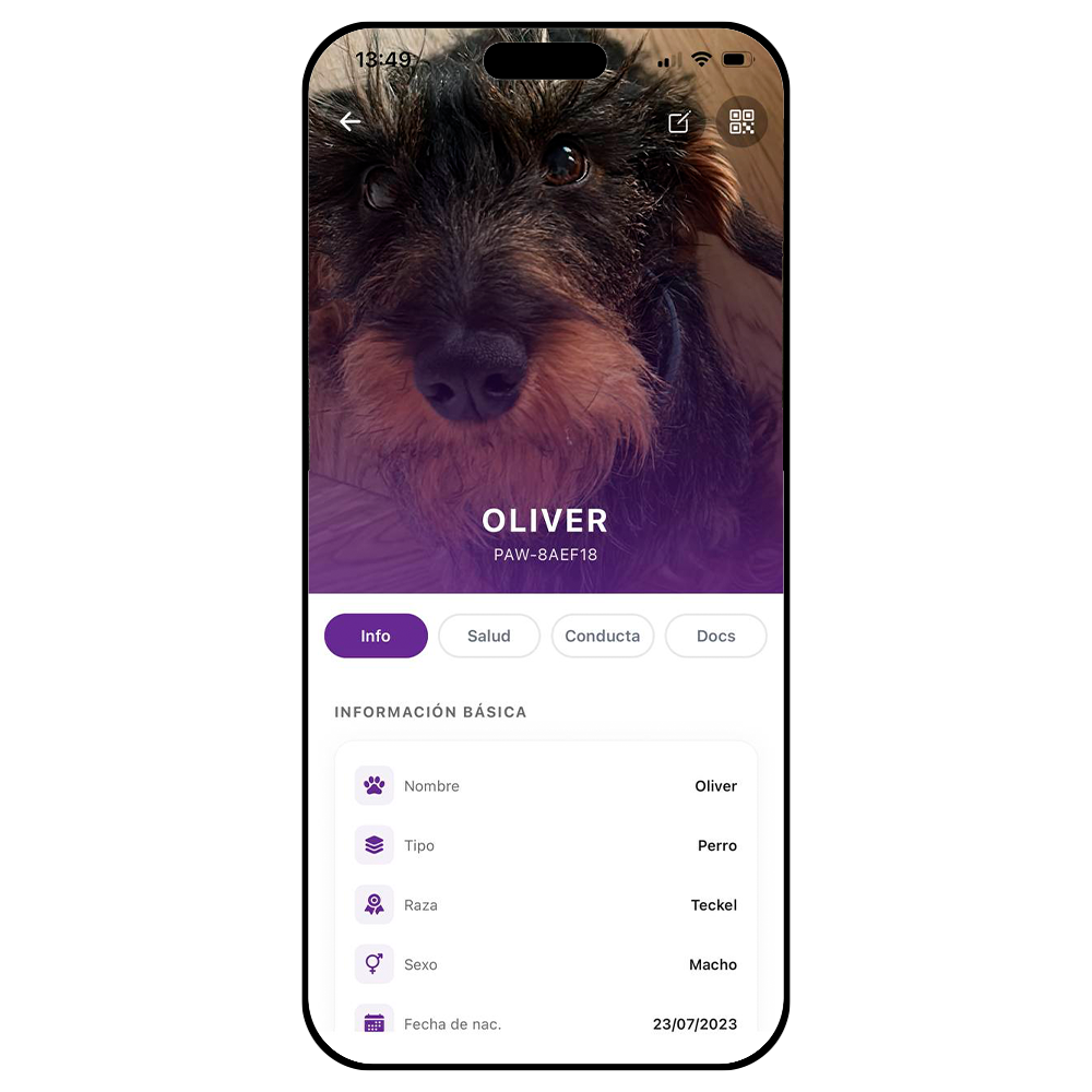 Gestión del perfil de mascota en Woofing